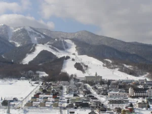 Groomed ski runs of Furano Ski Resort in central Hokkaido in winter