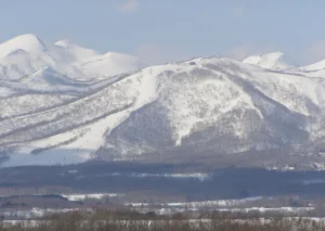 Snow-covered Mt Moiwa, home of Niseko Moiwa ski resort