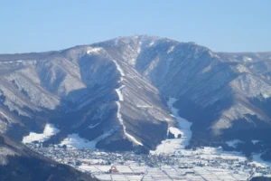 Nozawa Onsen village and ski slopes in winter, Nagano